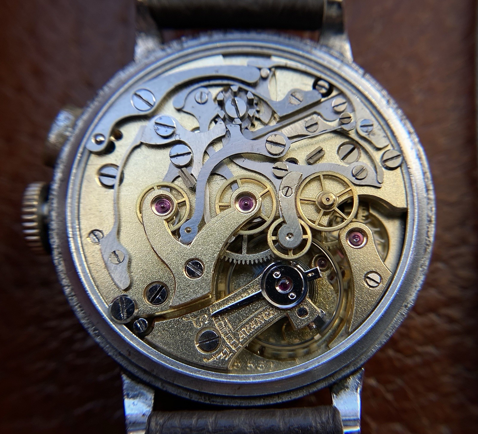 1920s Enamel dial Monopusher chronograph watch Lemania 13CH movement