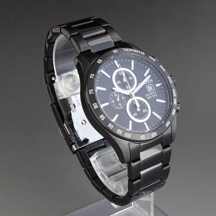 New Citizen Men’s Wristwatch Chrono 42mm Black Dial Waterproof