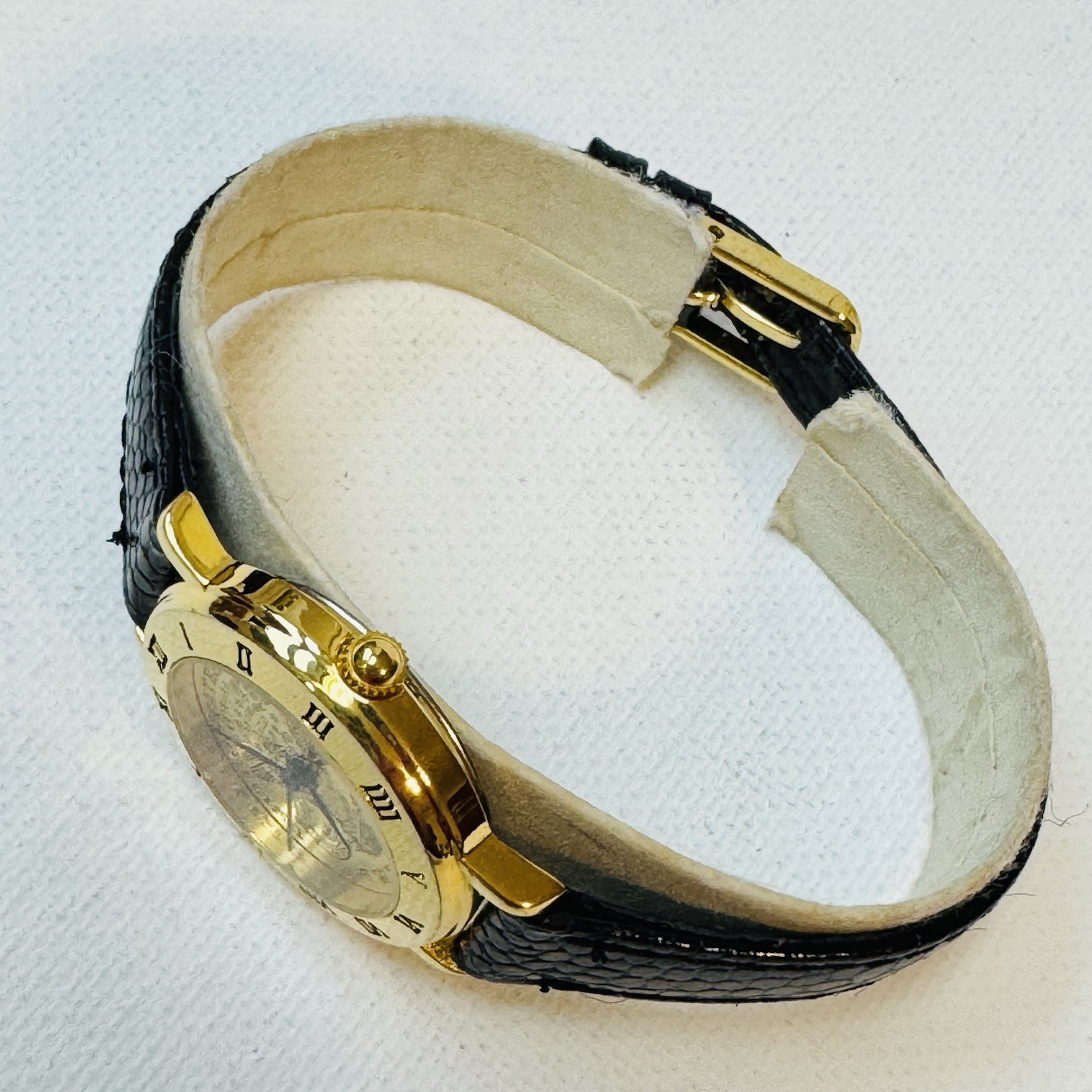 Vintage Twenty Coin Watch Women’s 26mm Gold Black Leather United States 1040L