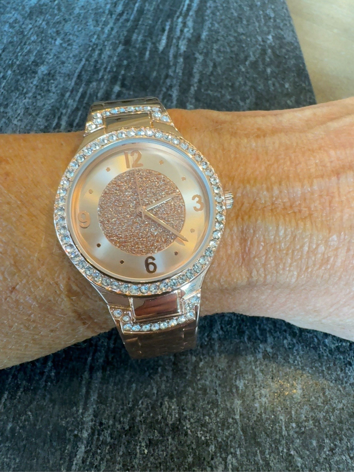 Geneva Rose Gold Crystal Watch (Running)