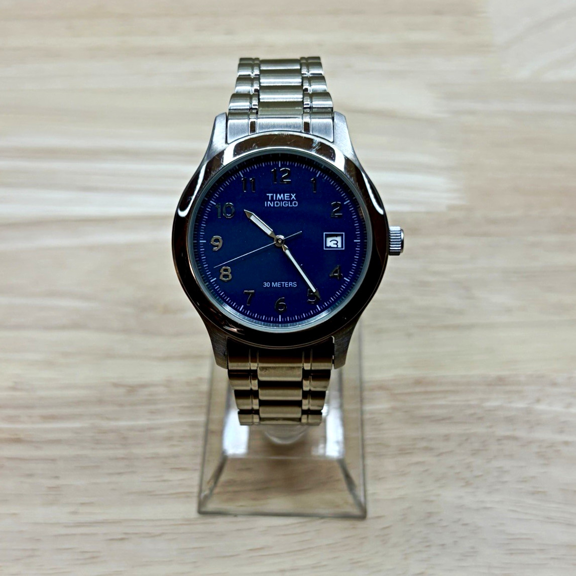 Timex Indiglo Quartz Watch | Blue Dial | Stainless Bracelet | New Battery |