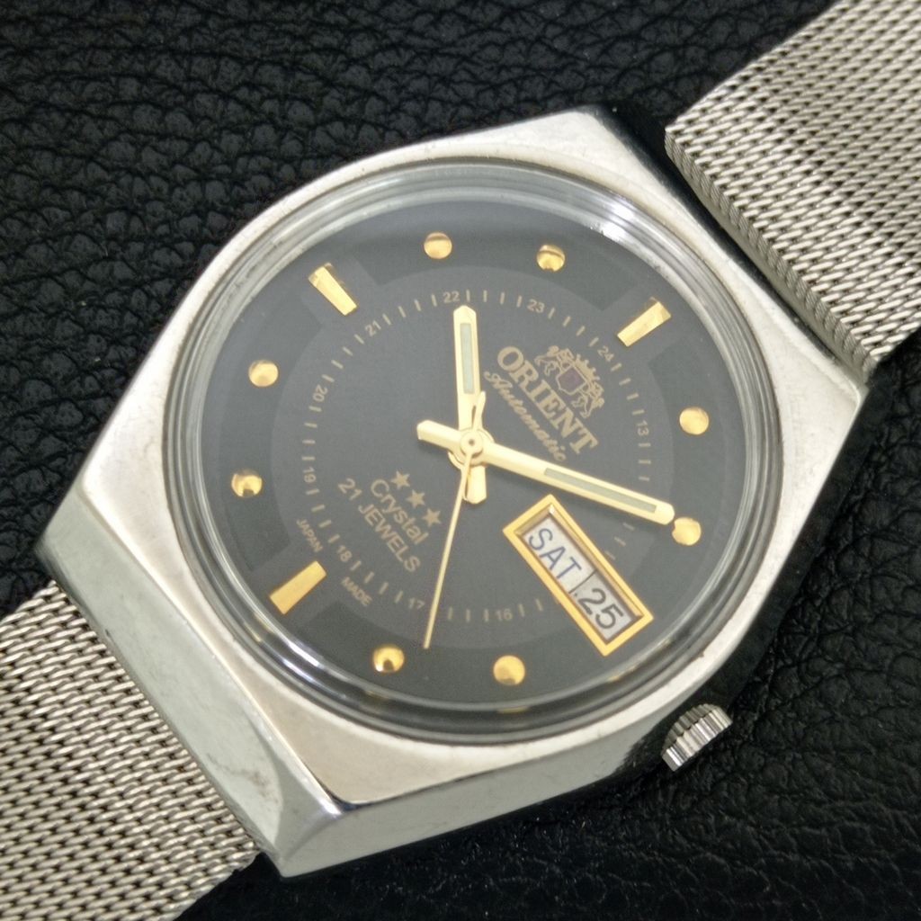 ORIENT CRYSTAL AUTOMATIC VINTAGE JAPAN MENS BLACK COLOR DIAL WATCH a707778-1