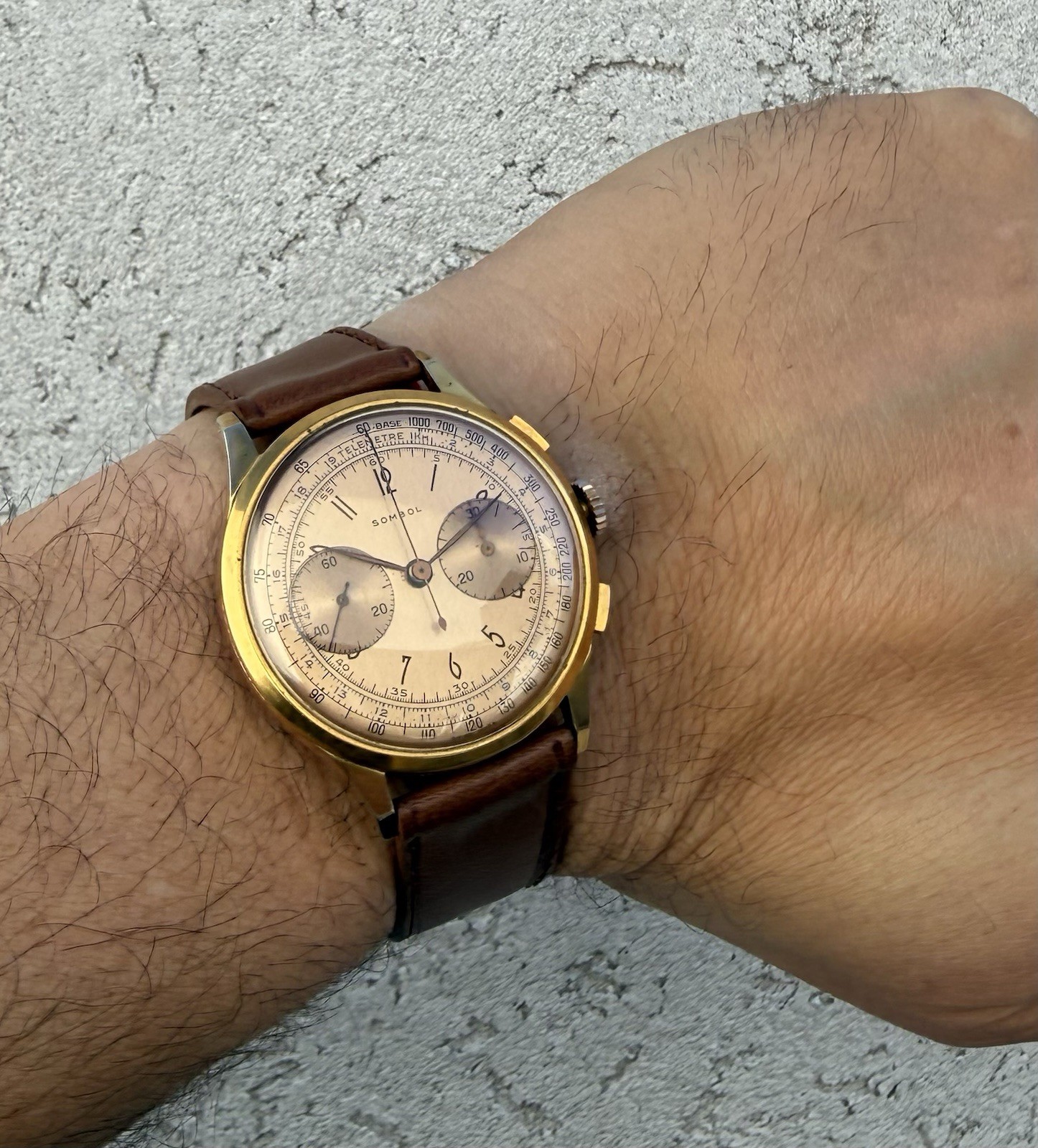 Vintage 1940s Sombol Chronograph Landeron Blue Telemeter Tachymeter Watch