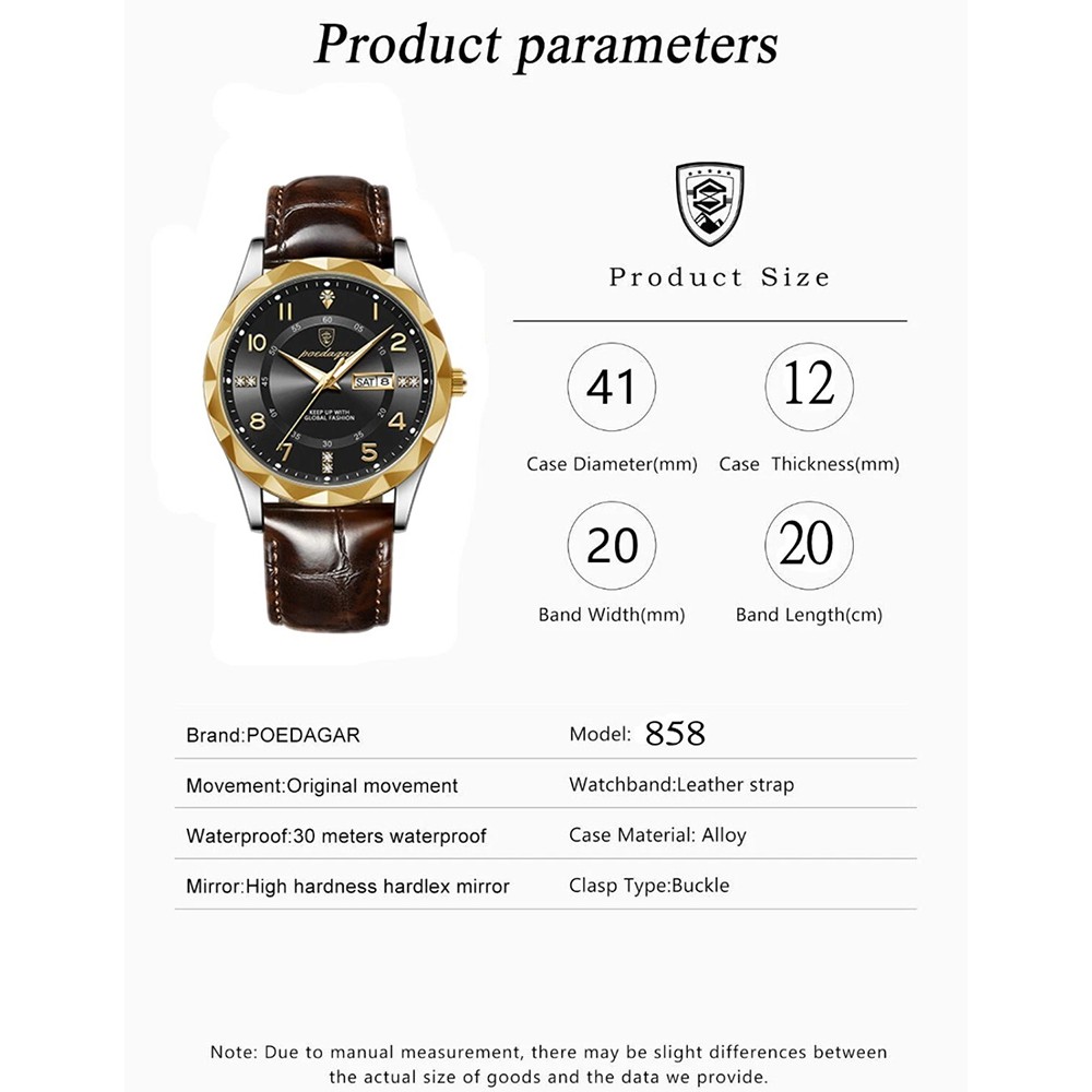 Mens Calendar Watch Quartz Wristwatch Man Leather Watches Waterproof Luminous
