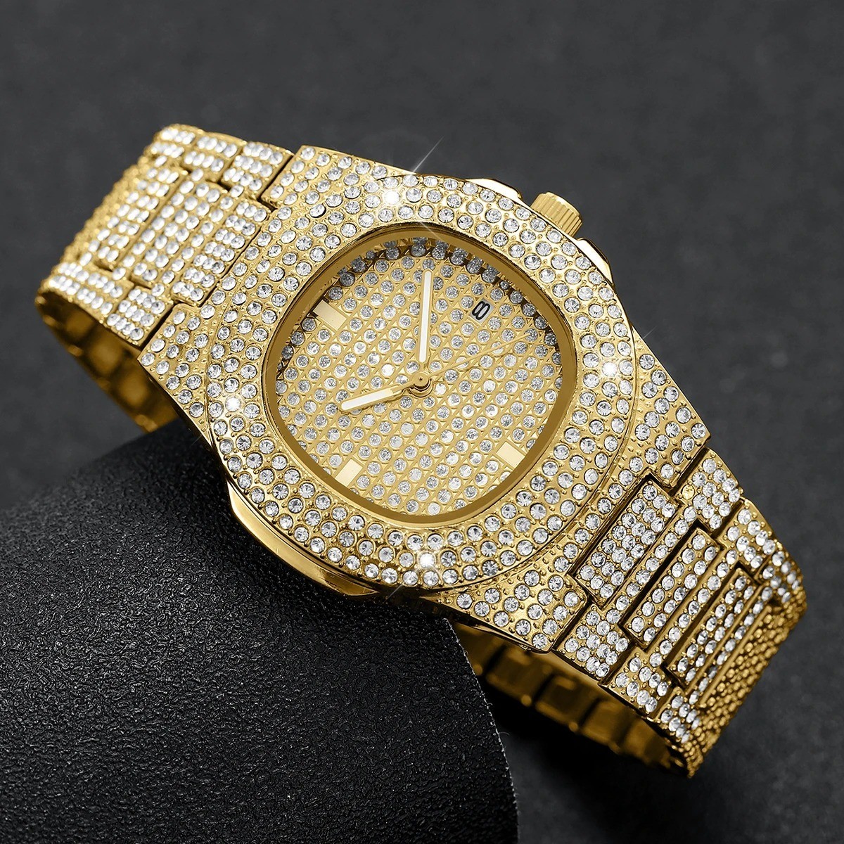Luxury Full Diamond Men’s Stainless Steel Watches Male Sports Quartz Wristwatch