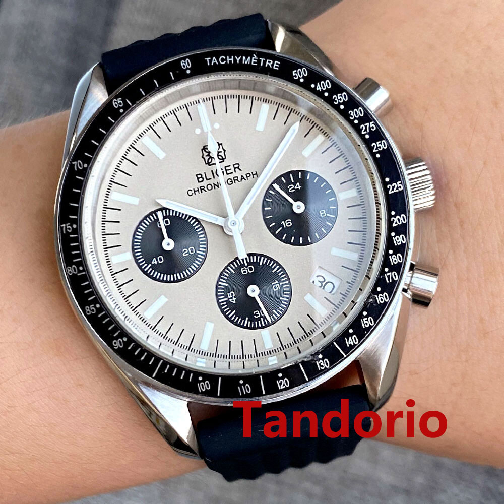 Bliger 40mm VK63 Quartz Full Functional Chronograph Watch Glide Folding Clasp
