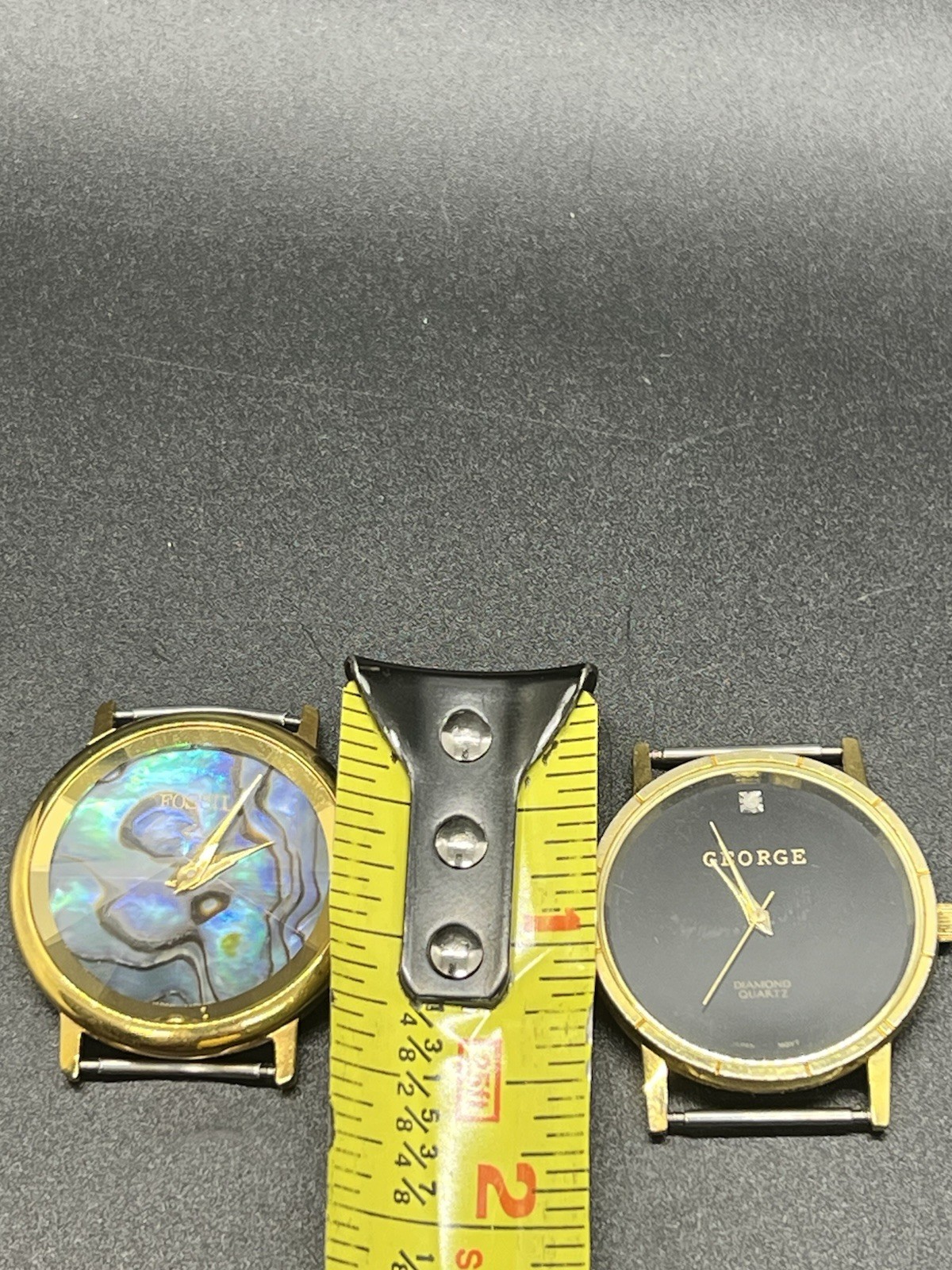 Two Vintage Watch Faces Lot- No Bands – George And Fossil -Numberless – Abalone