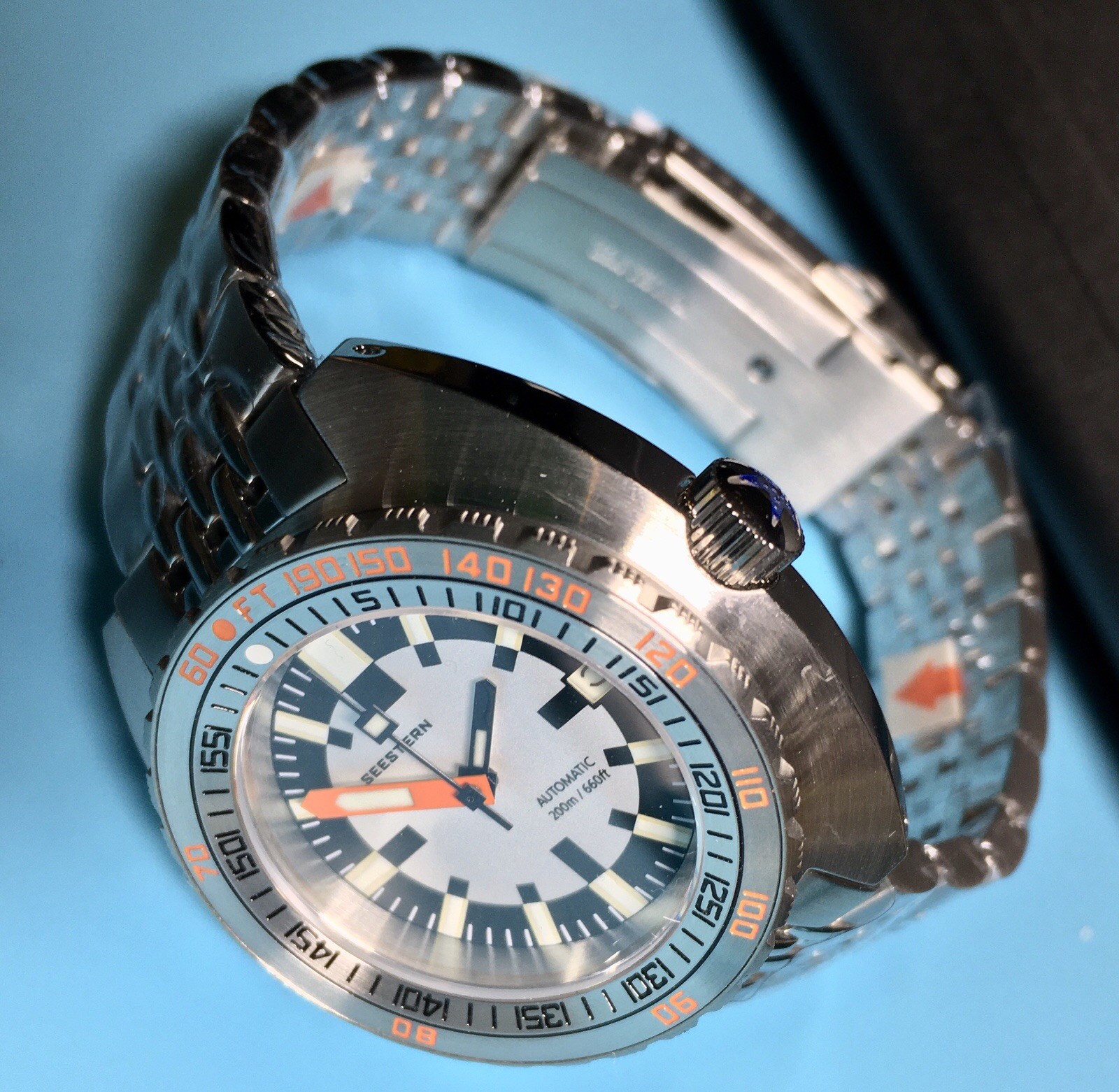 SEESTERN BLACK CHECKER DIAL TURTLE DIVER 43MM SEIKO NH35 SAPPHIRE STEEL BEZEL