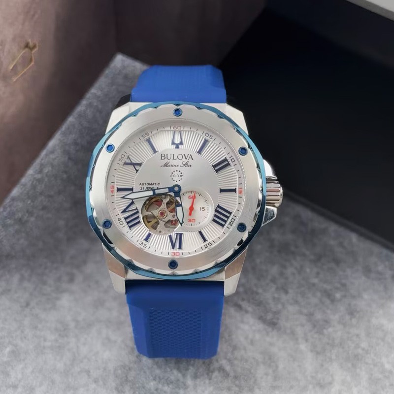 Bulova Marine Star 98A225 Automatic Men’s Watch White Dial Blue Rubber Strap