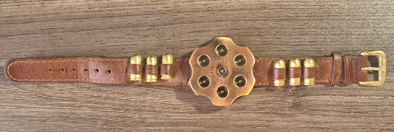 Vintage Python 357 Mag Revolver Cylinder Quartz Watch 41mm Men’s Leather Band