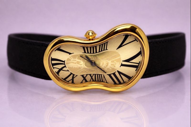 Women’s Ladies Men Dali Inspired Melting Watch Gold Wavy Black 8 Leather Watch