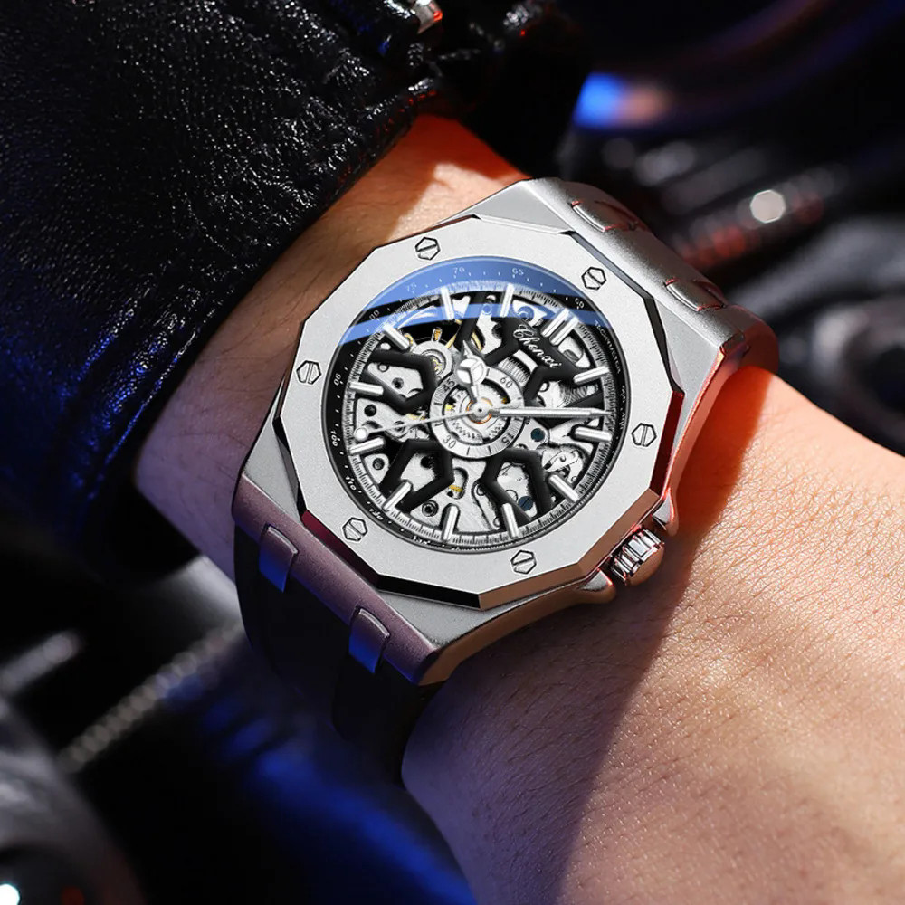 CHENXI Men Mechanical Watch Automatic Movement Wristwatch Males Silicone Watches