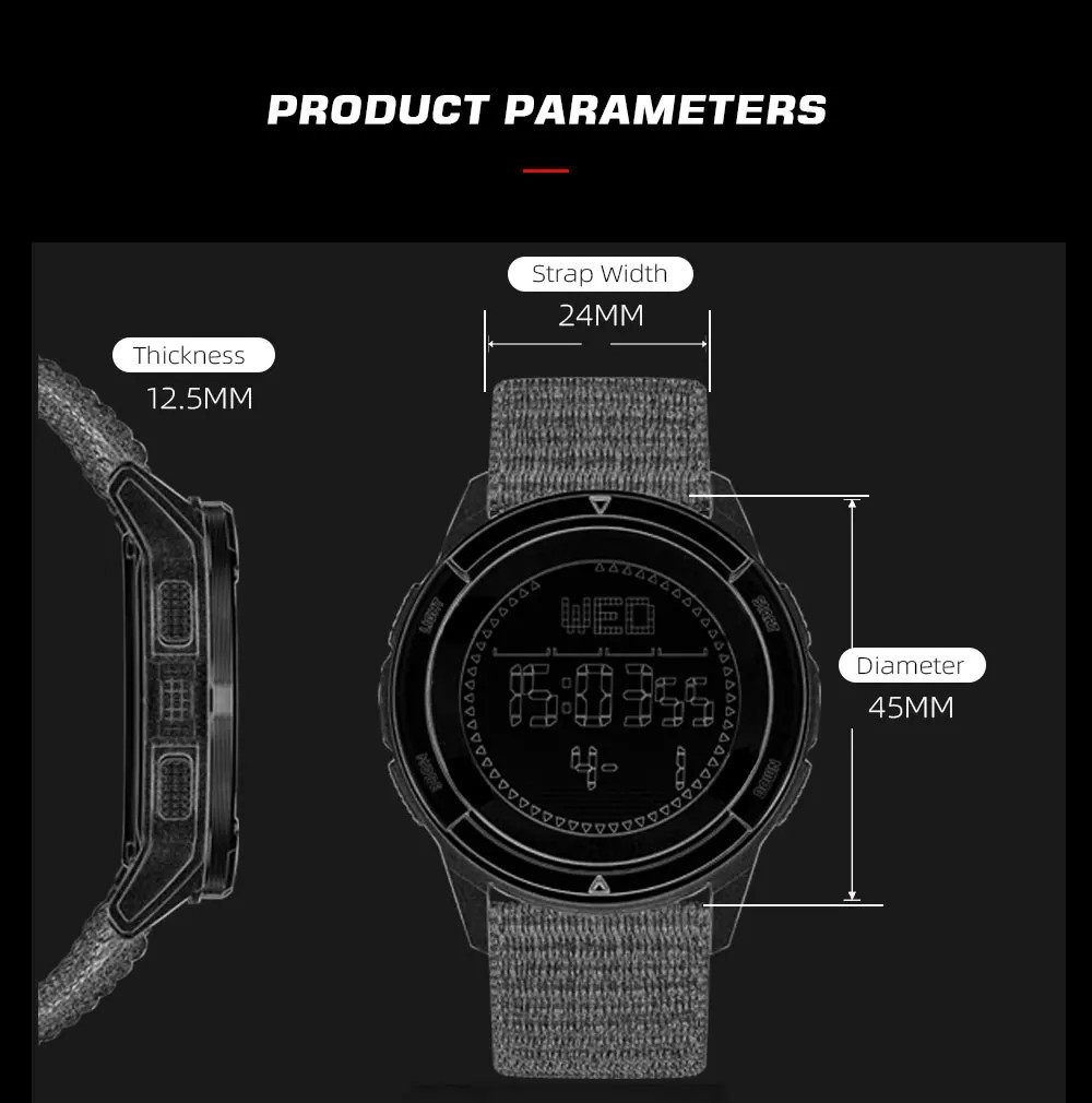 Men Digital Carbon Fiber Sports Watch Military Waterproof 50M Compass Pedometer