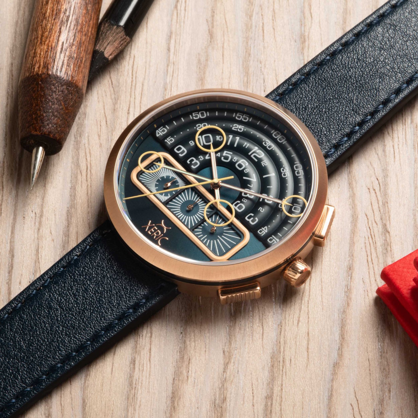 Xeric Halograph II Chrono Rose Gold Indigo Watch – Brand New