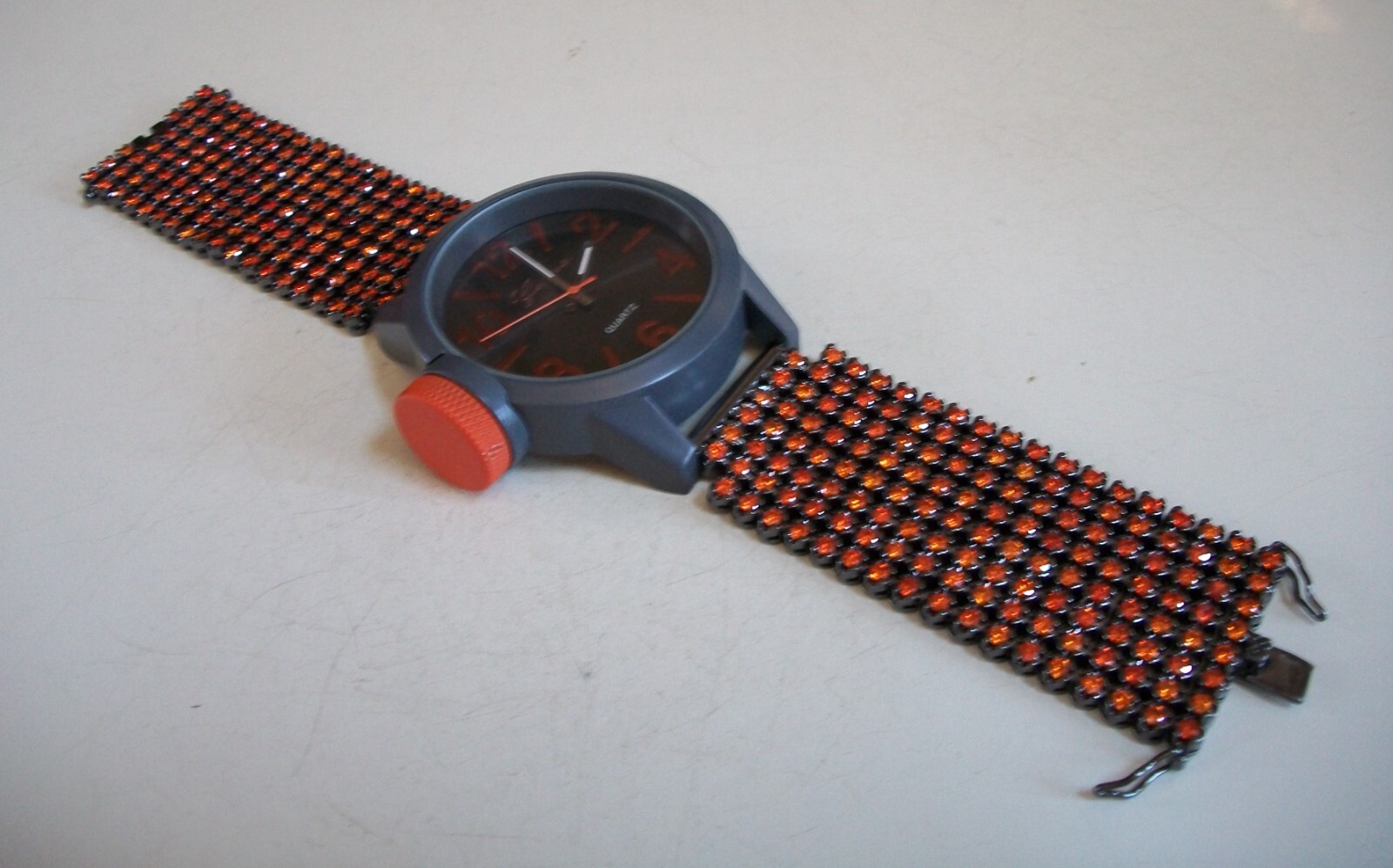 Men’s Orange Stones Gray & Hematite Finish Hip Hop Fashion Party Watch