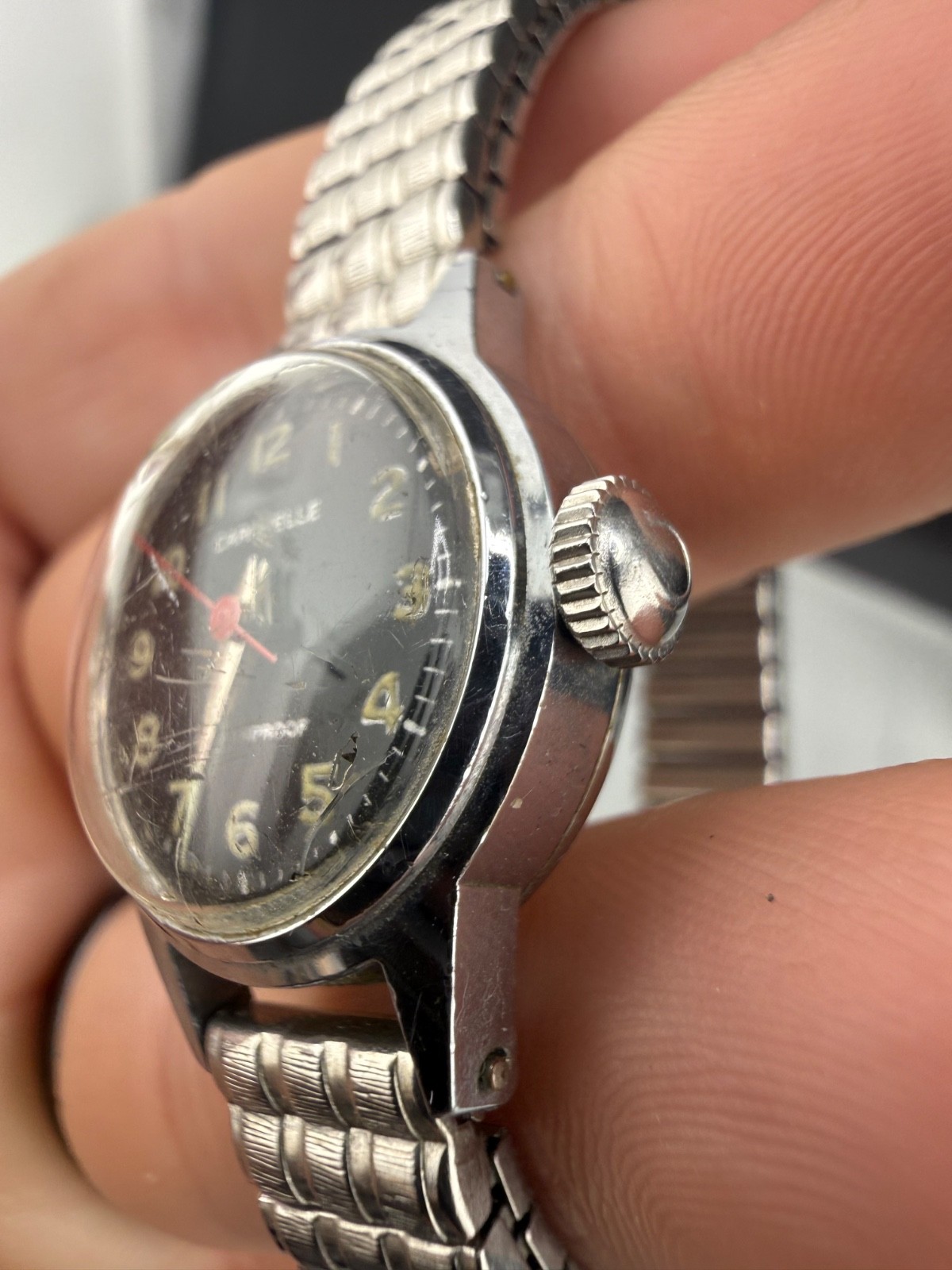 Vintage Caravelle By Bulova Automatic Silver Tone Watch 6” RUNS