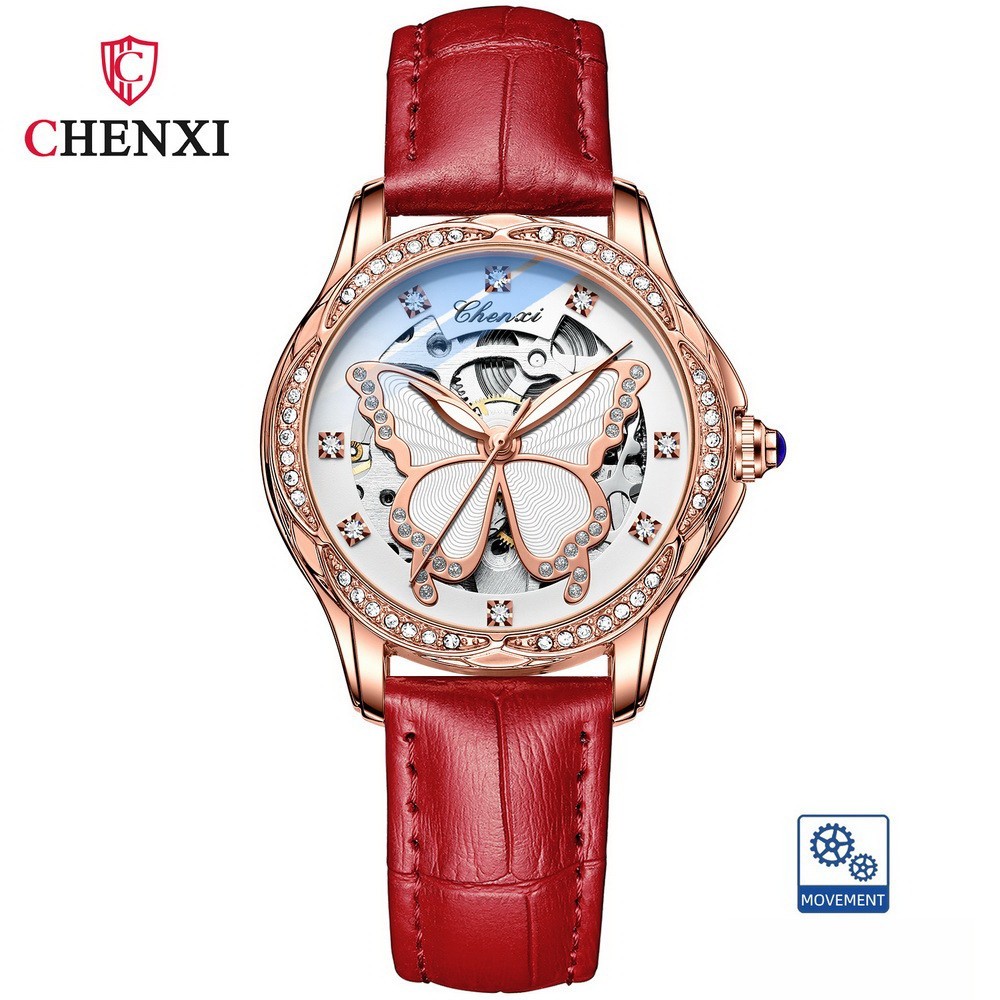CHENXI Women’s Butterfly Dial Hollow Out Zircon Automatic Mechanical Wristwatch