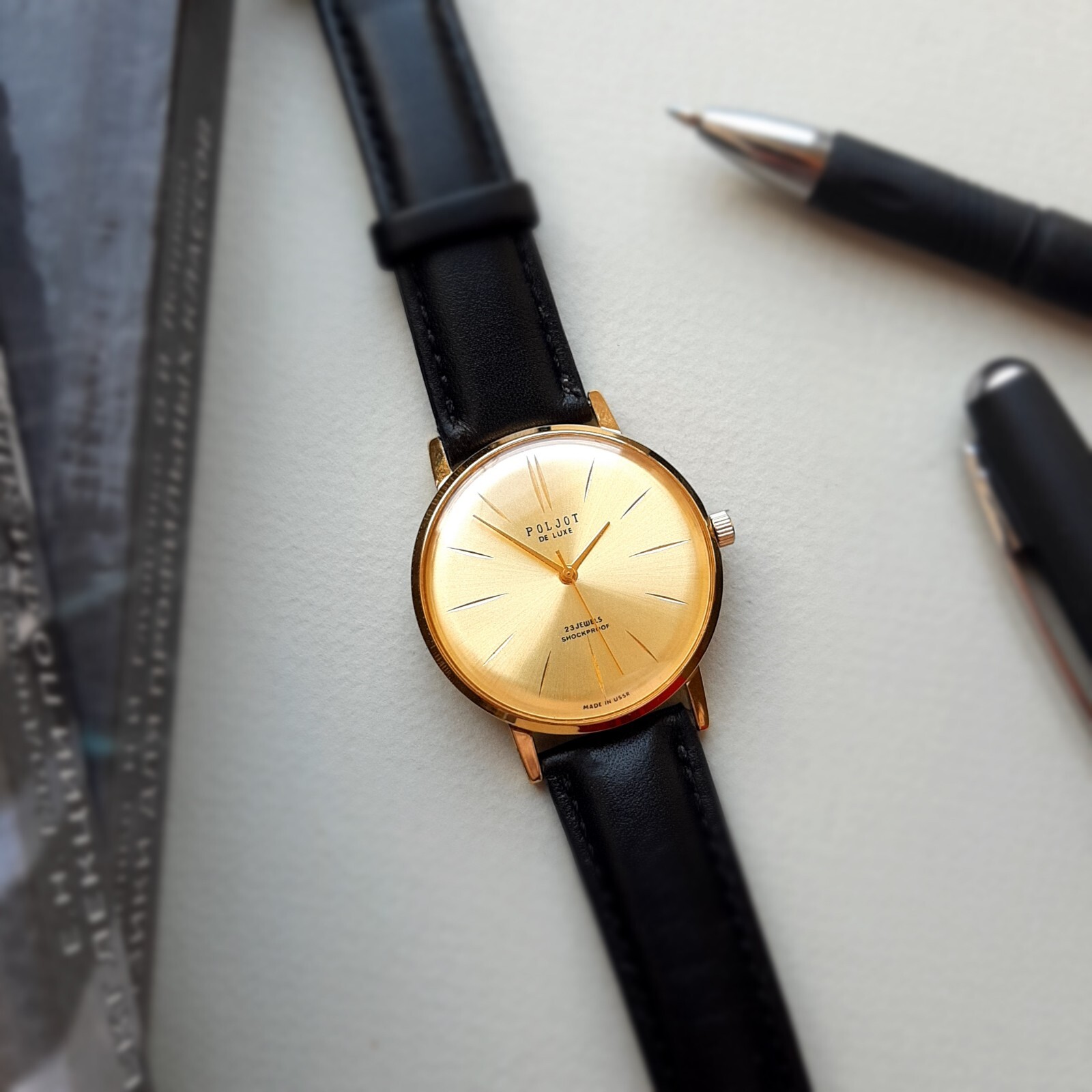 Minimalist wrist watch Poljot de luxe mechanical watch for men, slim watch