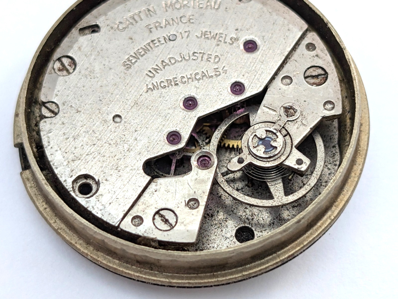 Vintage MORTIMA Cattin Morteau 17j France Men’s 30mm Watch Movement PARTS REPAIR