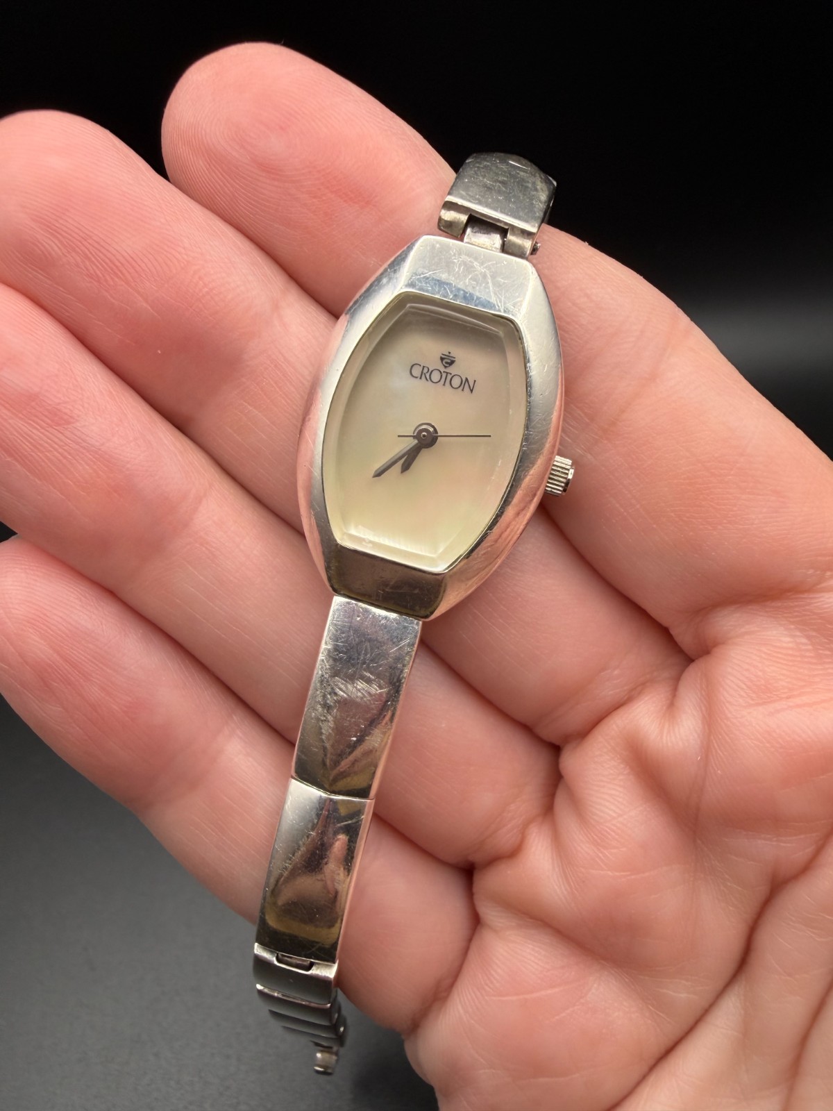 Vintage Croton Sterling Silver Mother of Pearl Quartz Bracelet Watch AS-IS