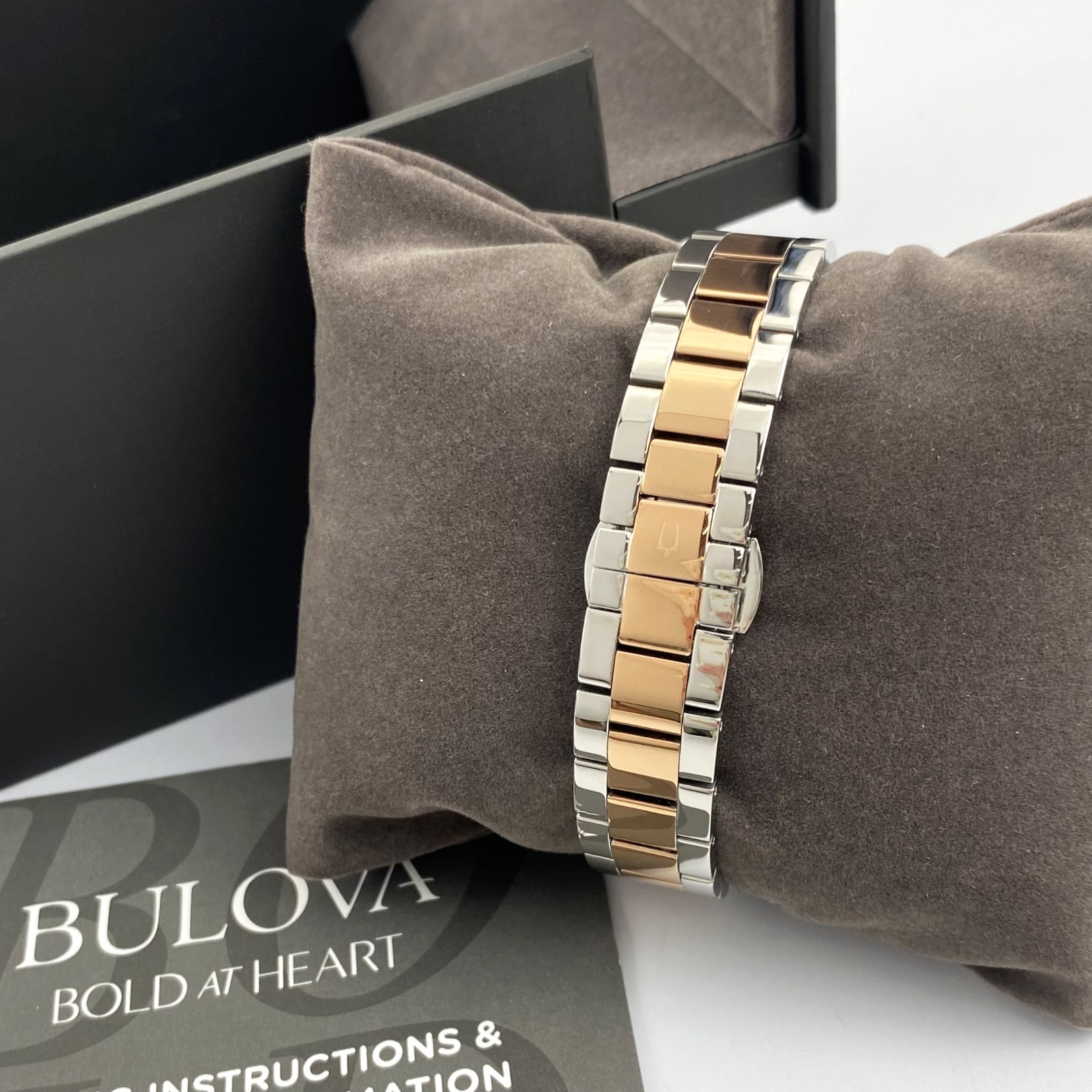 Bulova Surveyor 98P207 Womens Watch Mother of Pearl Dial Rose Gold Tone Strap