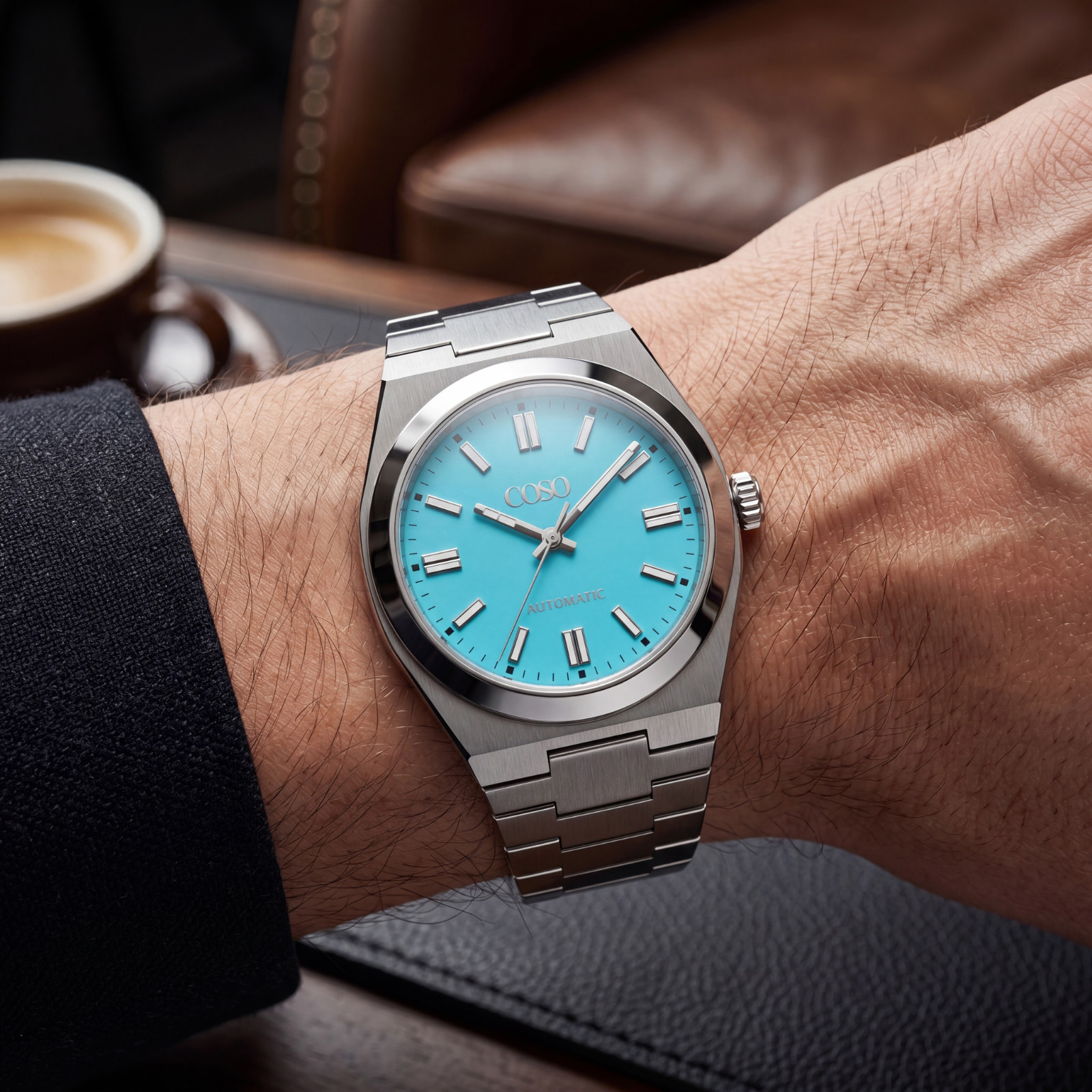 COSO Automatic Watch NH35 Movement Turquoise Dial Stainless Steel