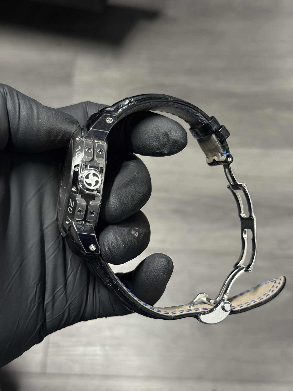 Pierre DeRoche TNT 47.5 mm ROYAL RETRO Skeleton 100m Leather Strap