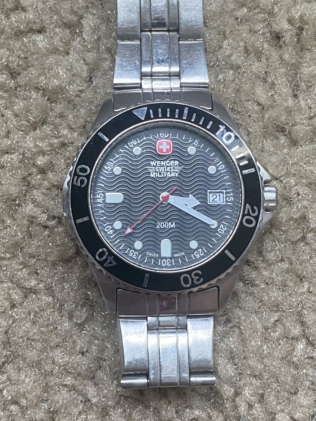 Wenger Swiss Military Men’s Black Dial Quartz 200m Dive Watch – For Repair