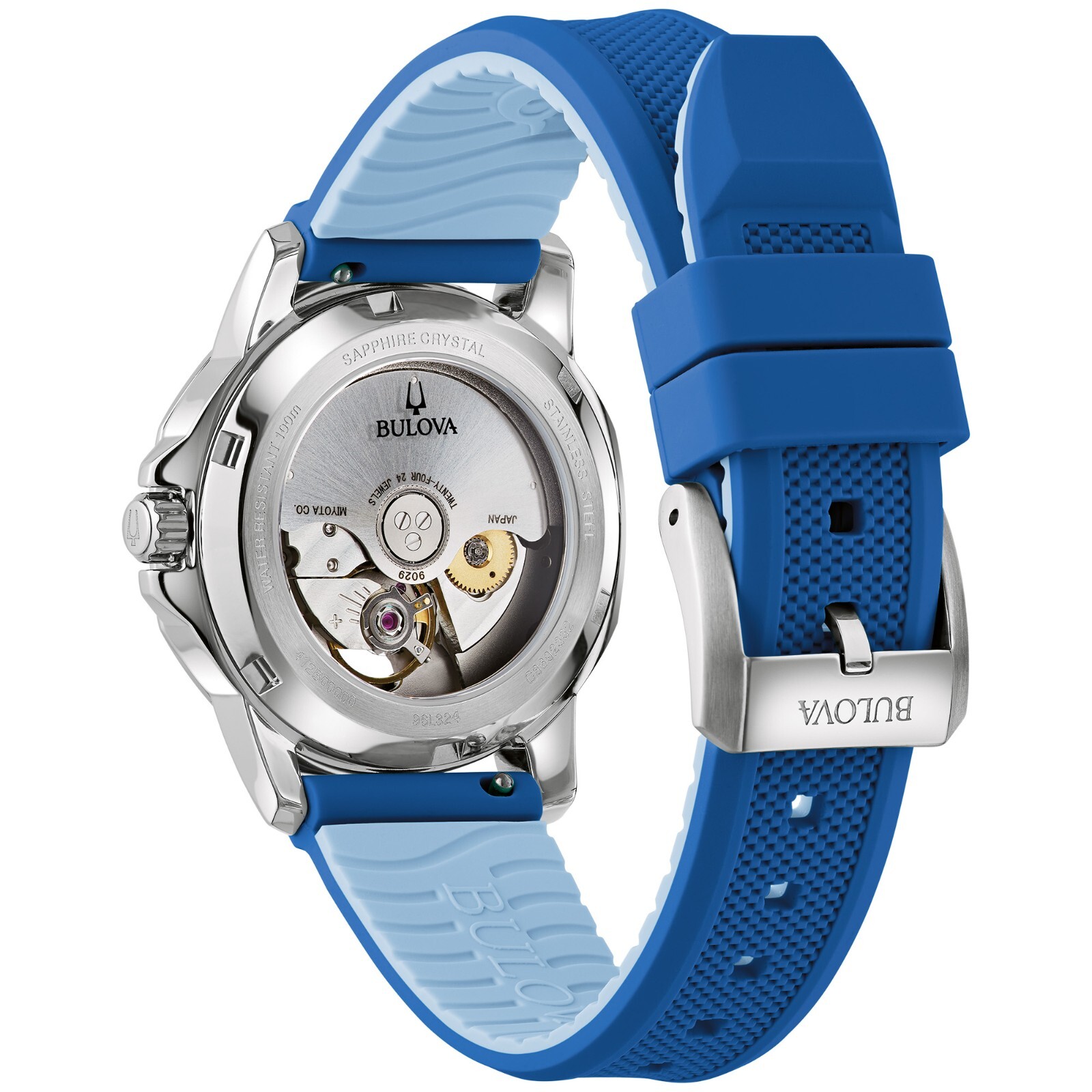 Bulova Women’s Marine Star Automatic Skeleton Blue Silicon Watch 35 MM 96L324