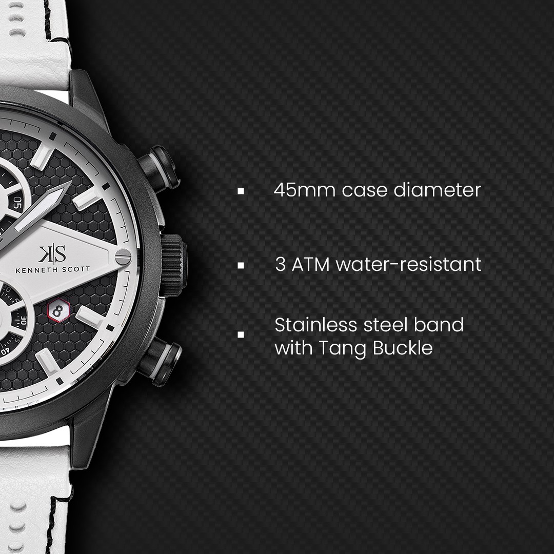 Kenneth Scott Men’s Chronograph Watch | Black Dial, 45mm, 30 m (3 ATM)