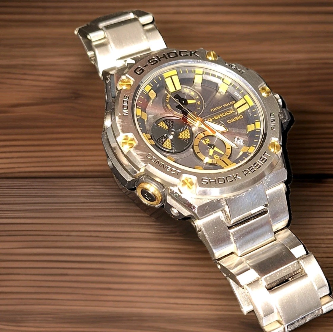 CASIO G-SHOCK GST-B100 G-STEEL Gold Black Solar Watch USED