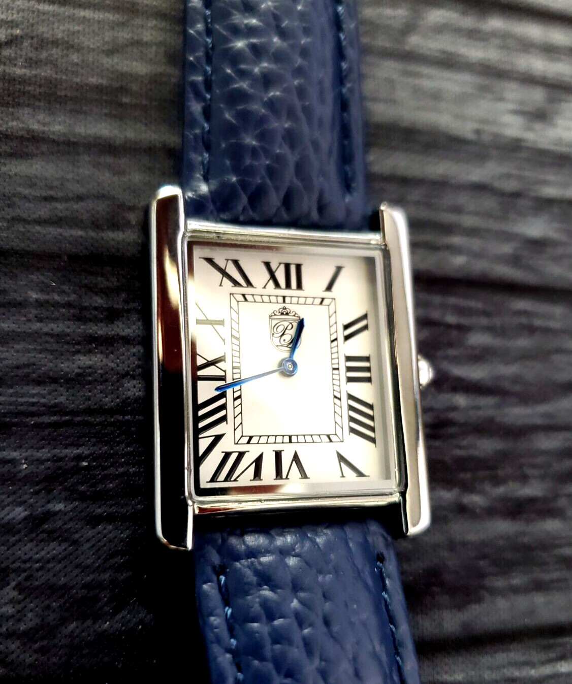 Pierre Lucerne 1888 Tank Swiss Inspired Design Mens Watch Blue Band With Box
