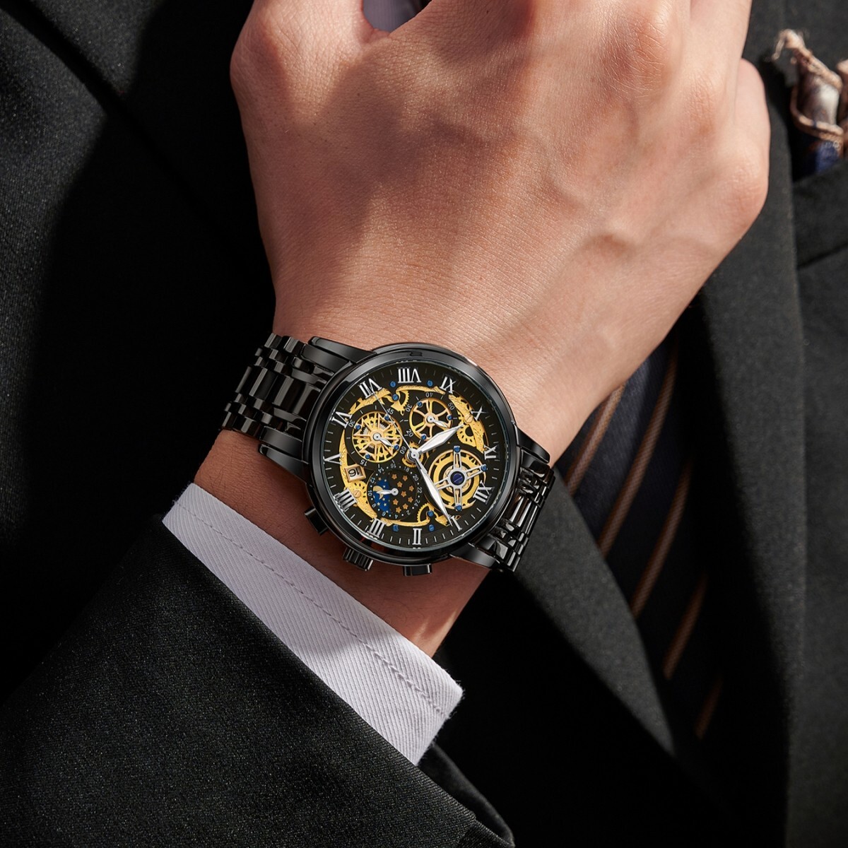 Classic Men Watch Stainless Steel Quartz Luminous Wristwatch Business Waterproof