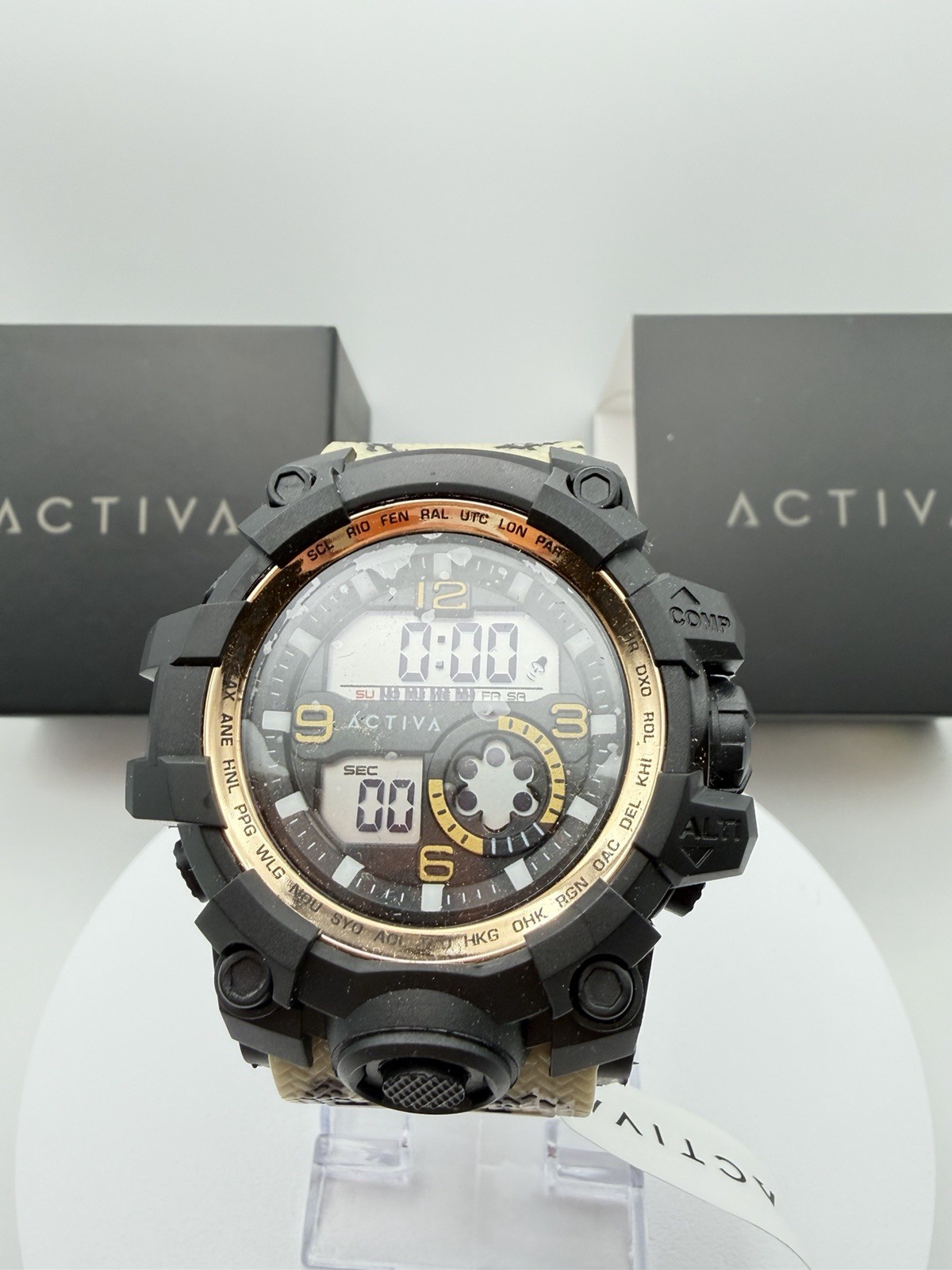 ACW435-005-Activa X Invicta Men’s Digital Watch – 54.5mm.Tan Camo Band