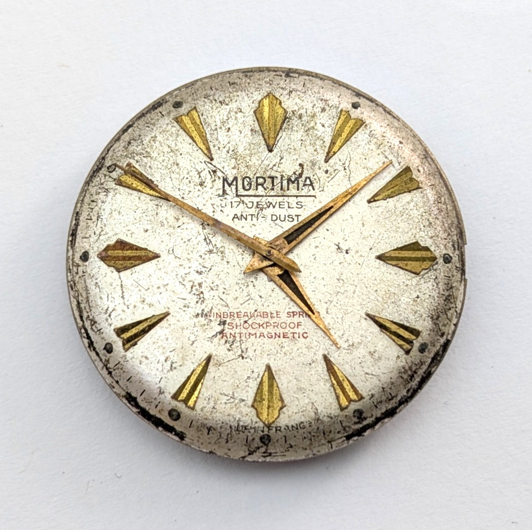 Vintage MORTIMA Cattin Morteau 17j France Men’s 30mm Watch Movement PARTS REPAIR