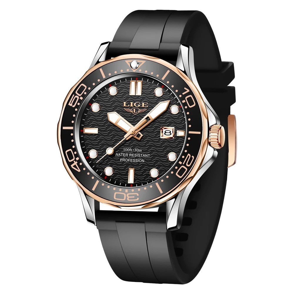 44MM LIGE Luxury Quartz Watch Men’s Diver Silicone 30M Waterproof Luminous NEW
