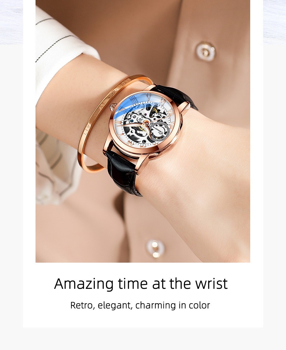 CHENXI Women’s Gril Female Hollow Out Roman Numerals Automatic Mechanical Watch