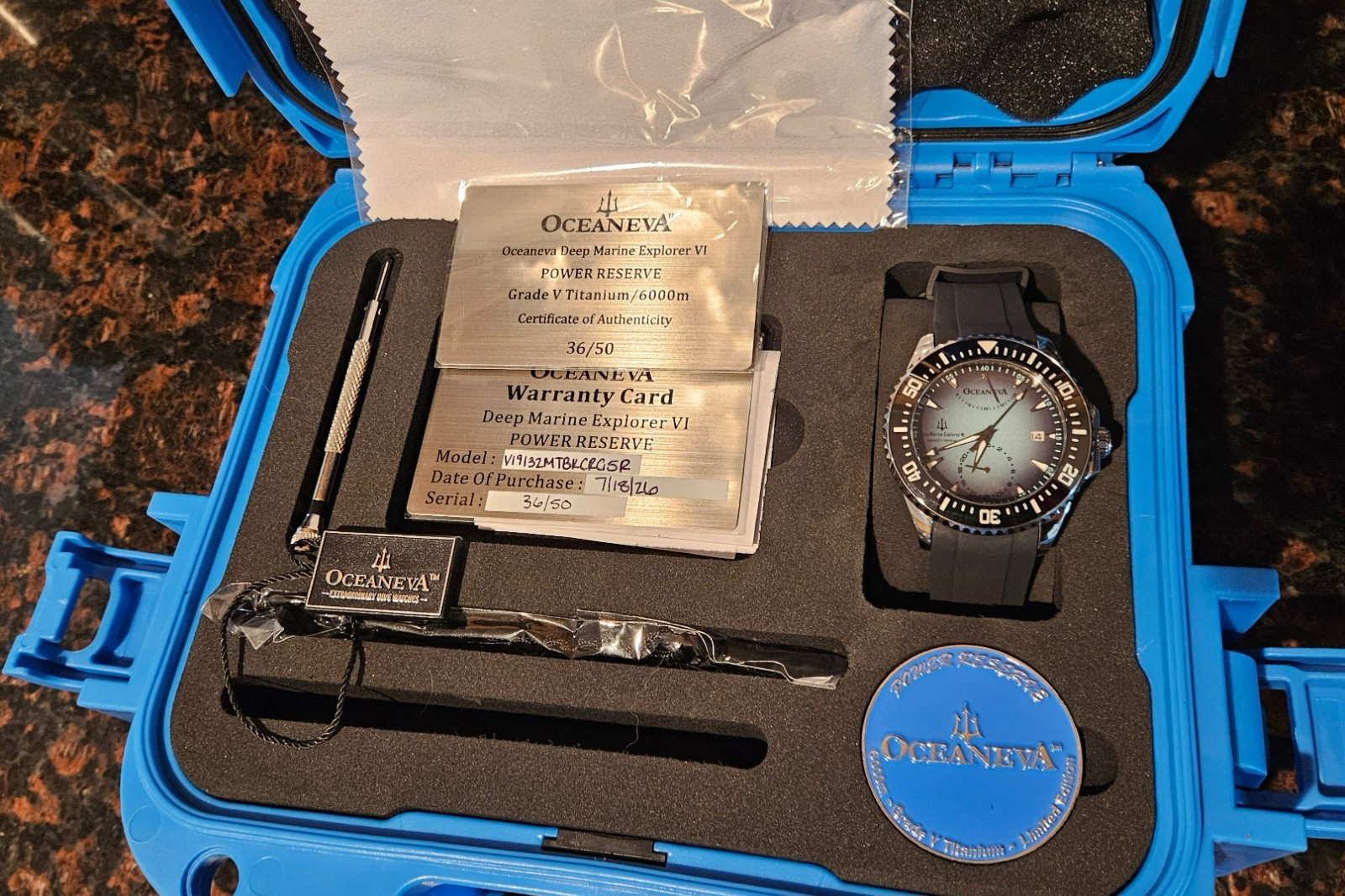 Oceaneva Power Reserve 6000m Automatic Grade 5 Titanium Watch Yellow