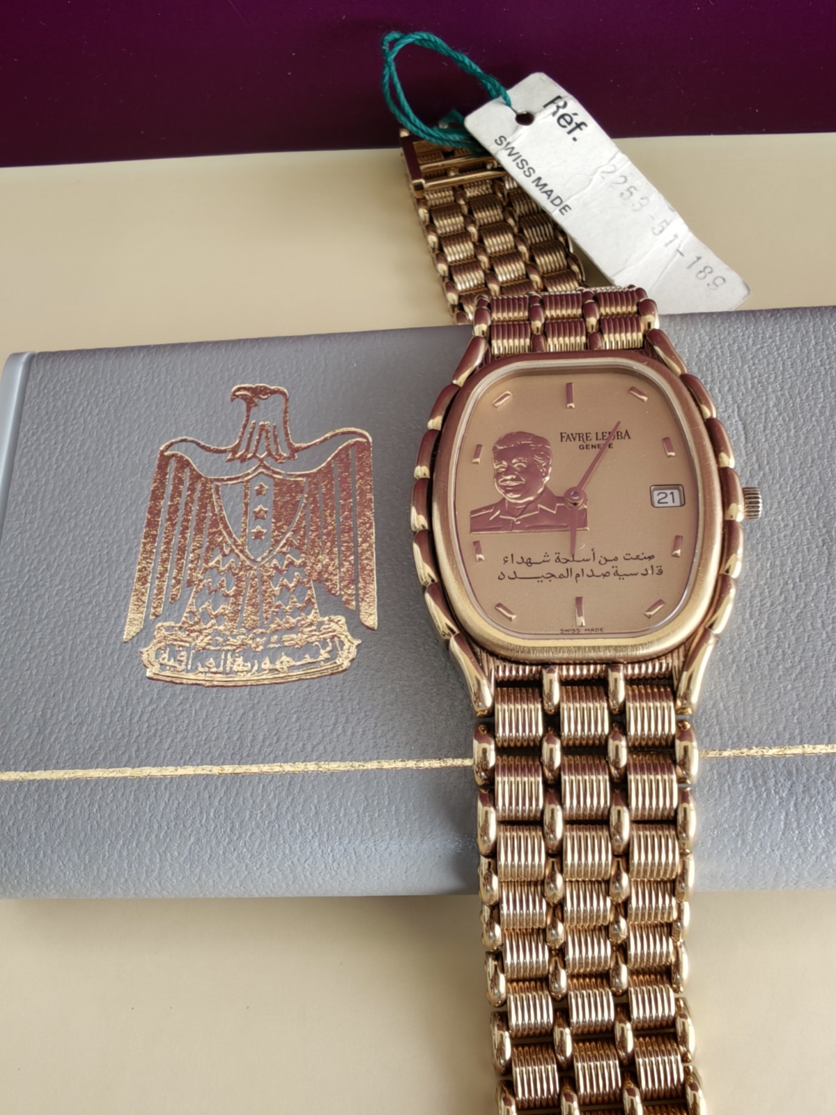 Mint FAVRE-LEUBA President Saddam Hussein Iraq Gold DIAL Box Watch R800