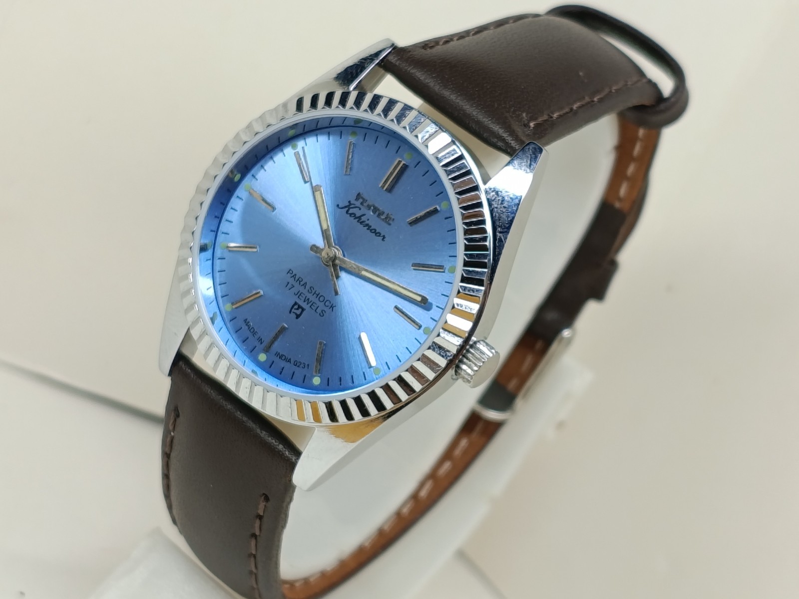 HAND WINDING VINTAGE HMT KOHINOOR BLUE DIAL FLUTED BAZEL WATCH FOR MENS