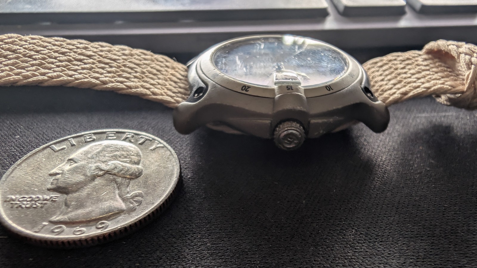 Timex Expedition WR50M Indiglo Date Cream Dial One-Piece Strap Watch