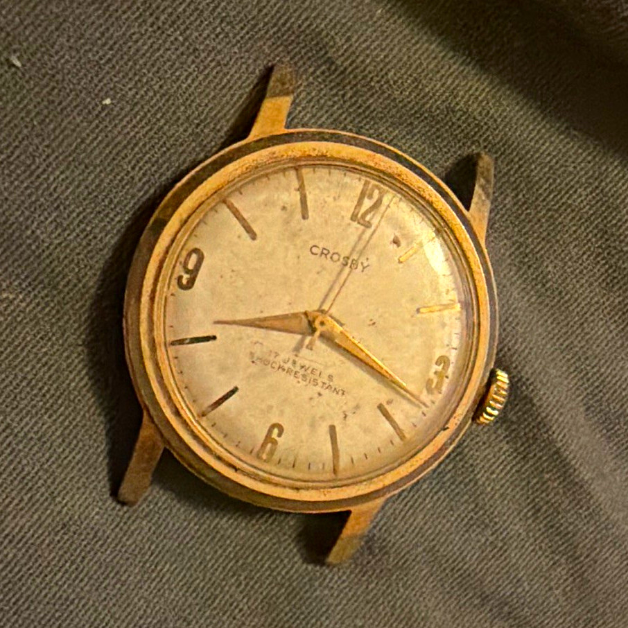 Crosby Men’s Manual Wind 17J Vintage 1950s Silver Dial Gold Tone 32-36mm