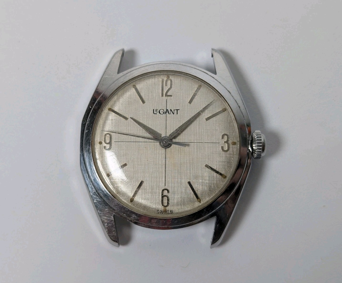 Vtg Le GANT Men’s Manual Wind Watch Linen Dial 1960s 33mm Silver Tone Swiss RUNS
