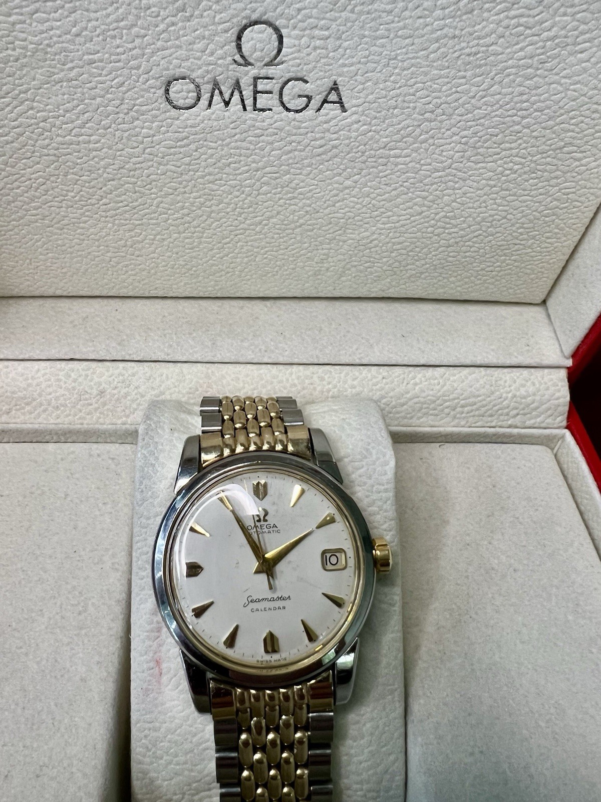Vtg Omega Seamaster Calendar Watch, Auto Beads of Rice & Arrow Markers, Ref 2849