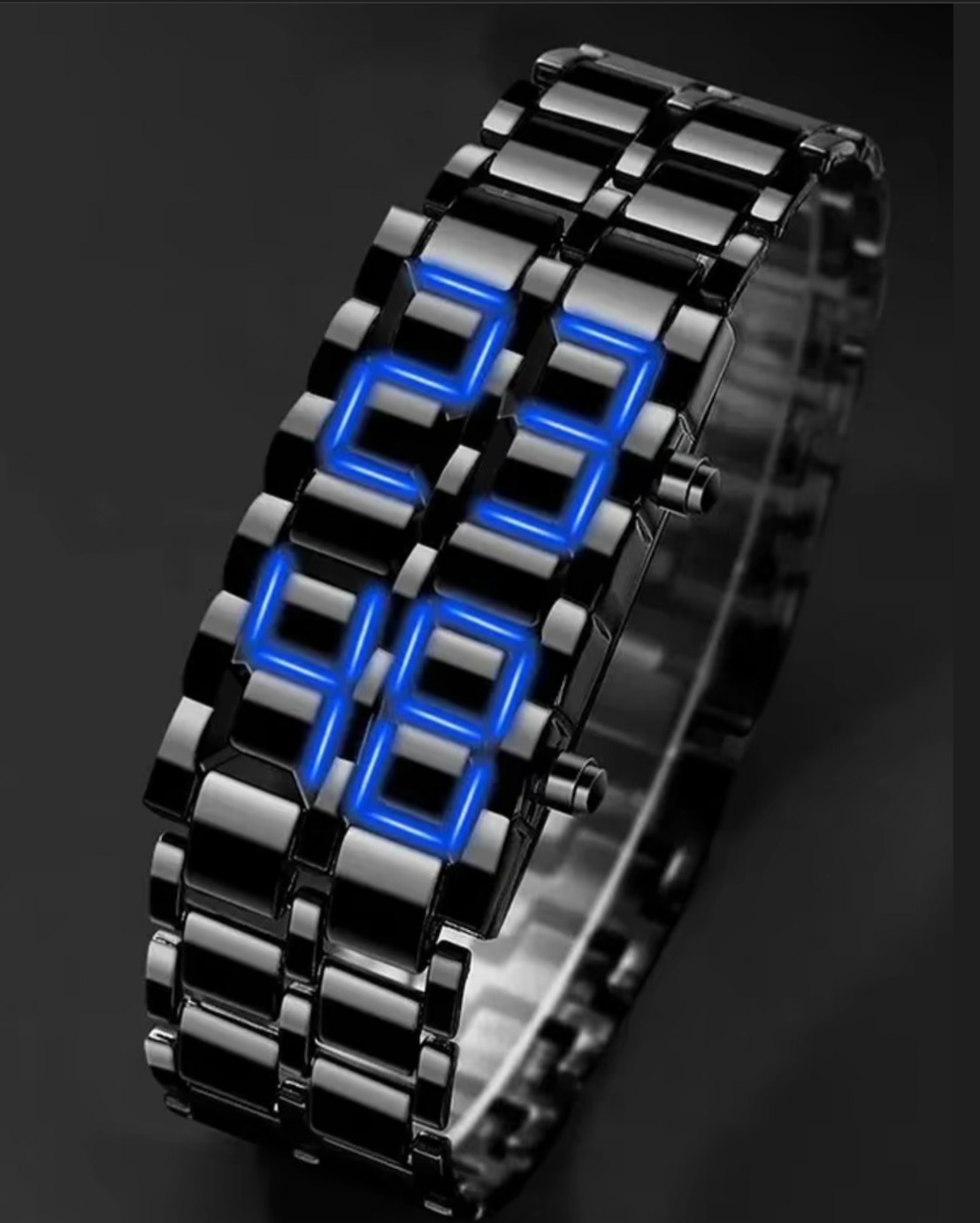 Men’s Casual Modern Square Dial LED Watch Black with Blue LED