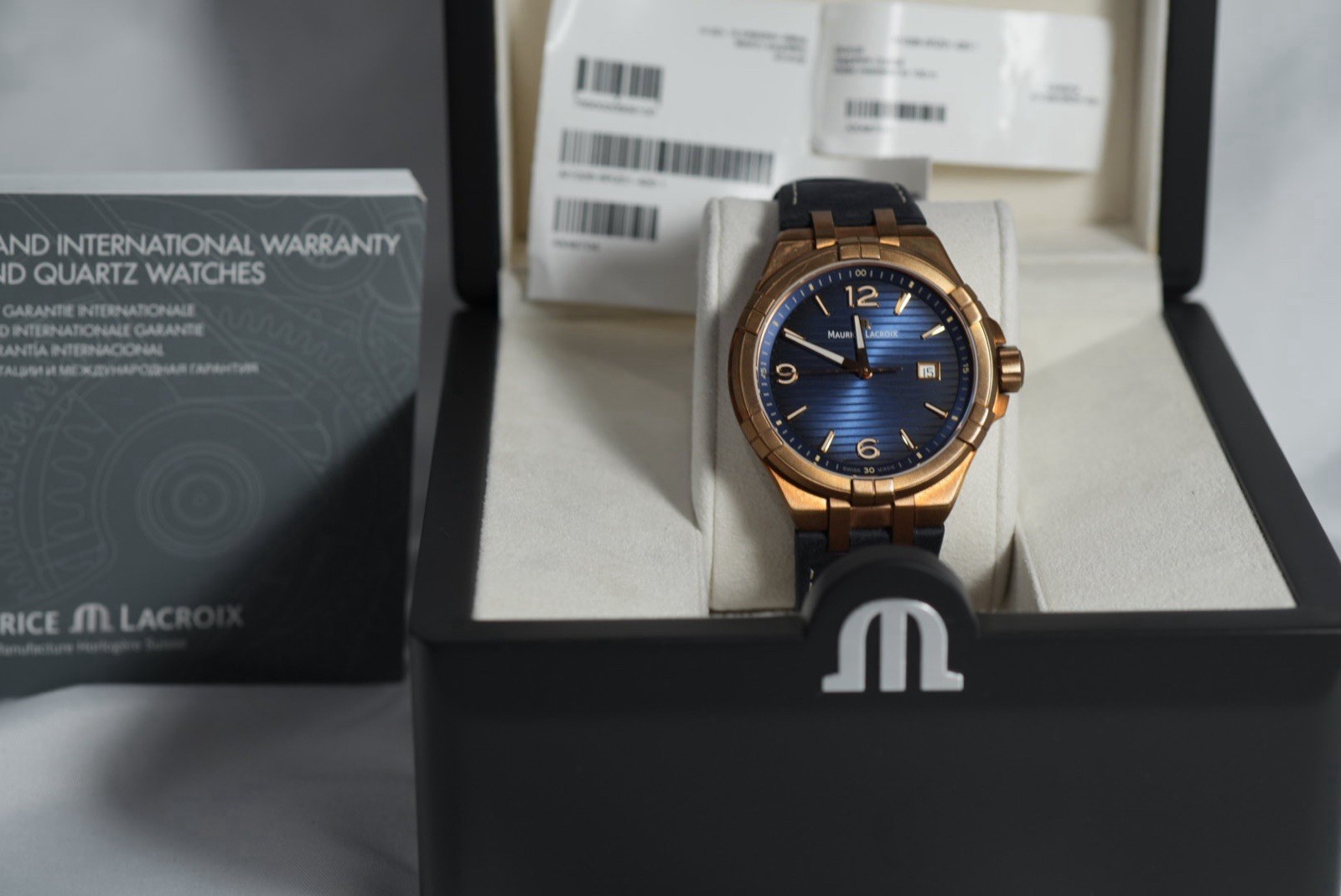 1/500 Maurice Lacroix AIKON Bronze Quartz 44mm Blue Dial Date 100m Box Papers