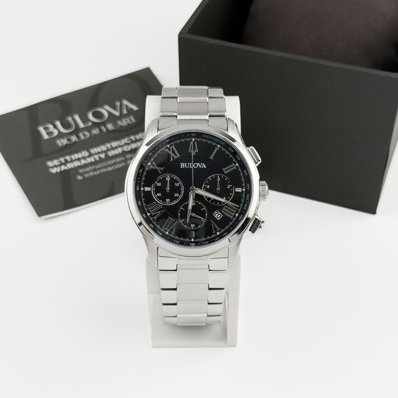 Bulova Wilton Men’s Classic 3-Hand Chronograph Watch Luminous Hands Black