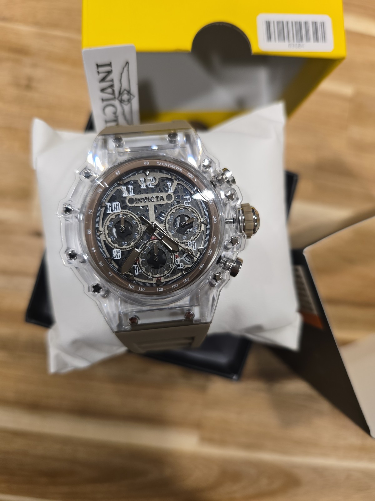 Invicta Racing Vaulthan Men’s Watch 69684 44mm Clear W/Khaki Band New!!