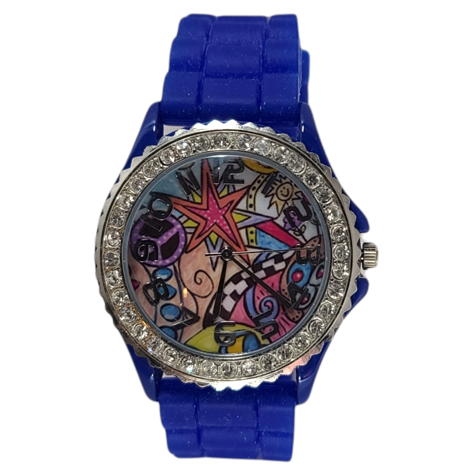 Swap Watch Rhinestone Bling Pop Art Blue Band