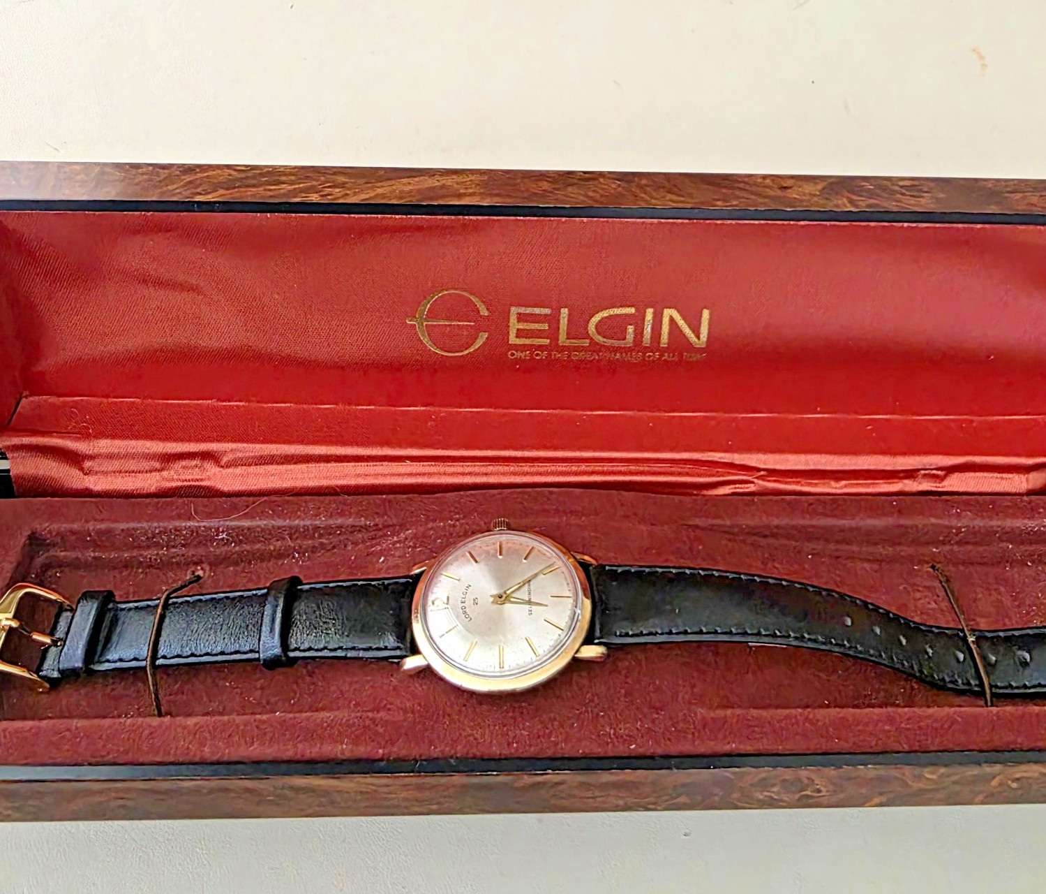 Vintage 1961 Men’s LORD ELGIN 25 Jewel Self-winding 10K GF Bezel Swiss Watch Box